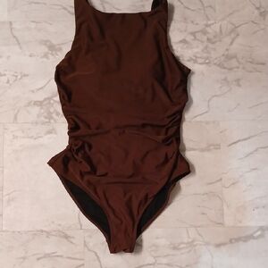 Classic One-Piece Swim Suit in Chocolate Brown